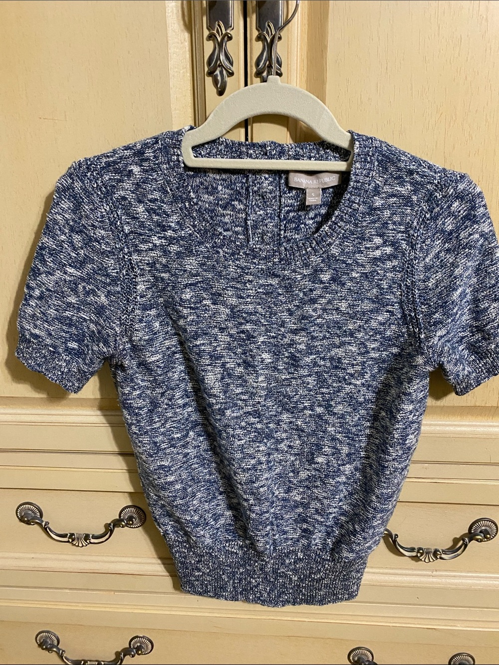 Banana Republic Blue Marled Short-Sleeve Sweater.
